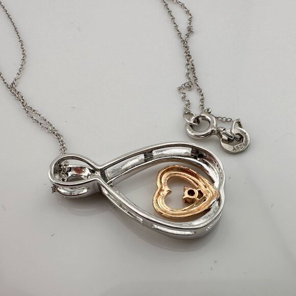 10kt Gold & Sterling Silver Infinity Heart Necklace with Natural Diamonds - Picture 5 of 8